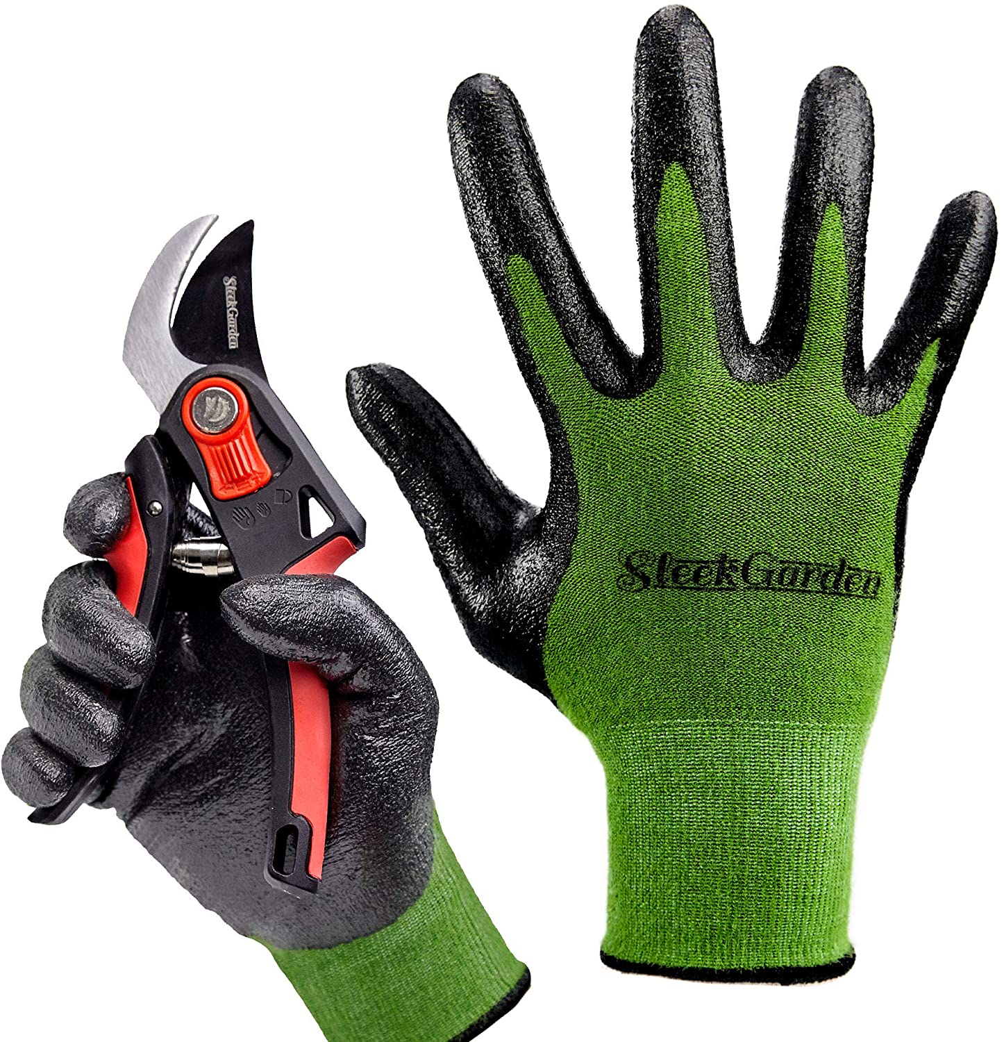 high end gardening gloves Sleek Garden Series Bamboo Gardening Gloves for Women and Men with Nitrile Protective Coating, Medium