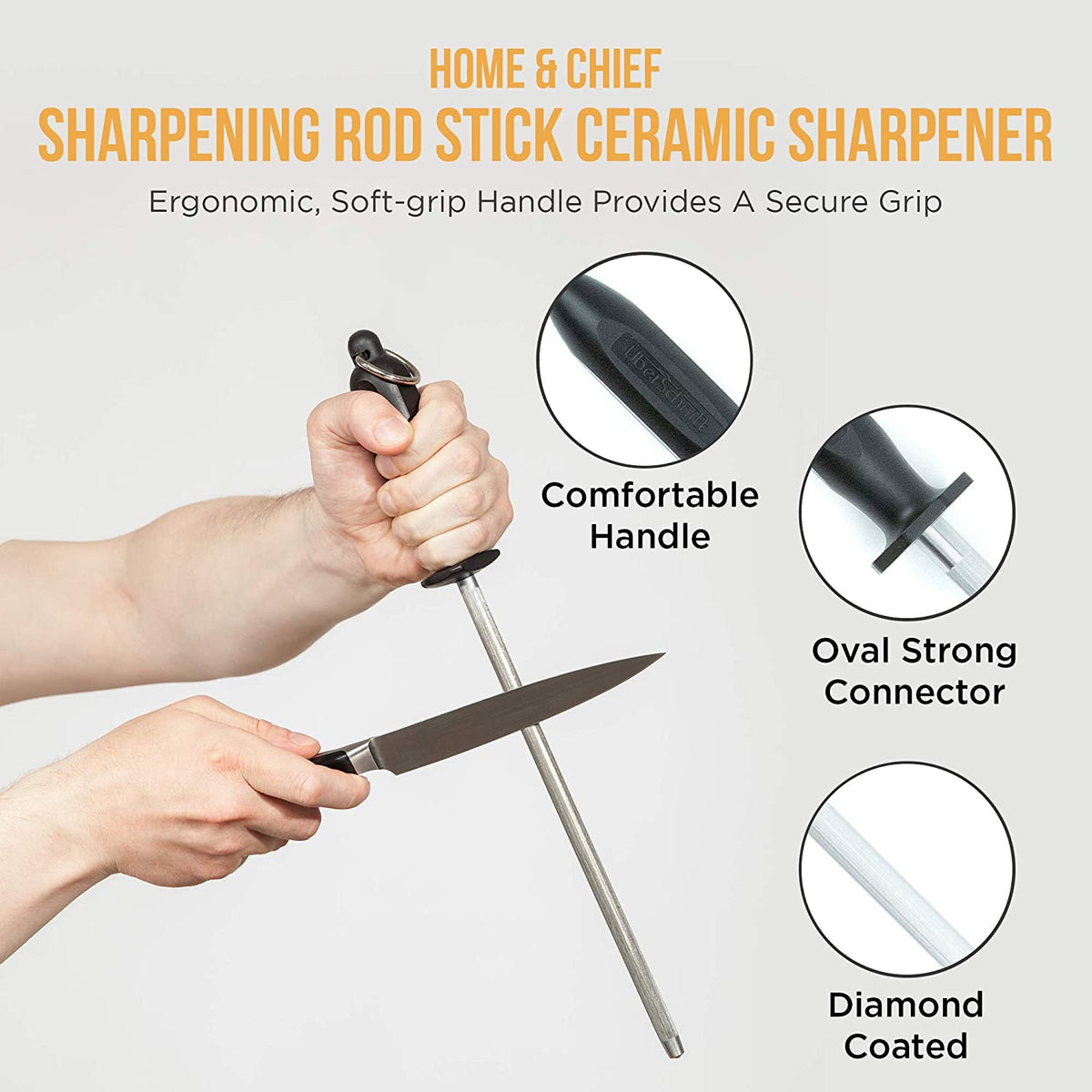 12-inch Diamond Knife Sharpening Steel Honing Rod Oval Stick