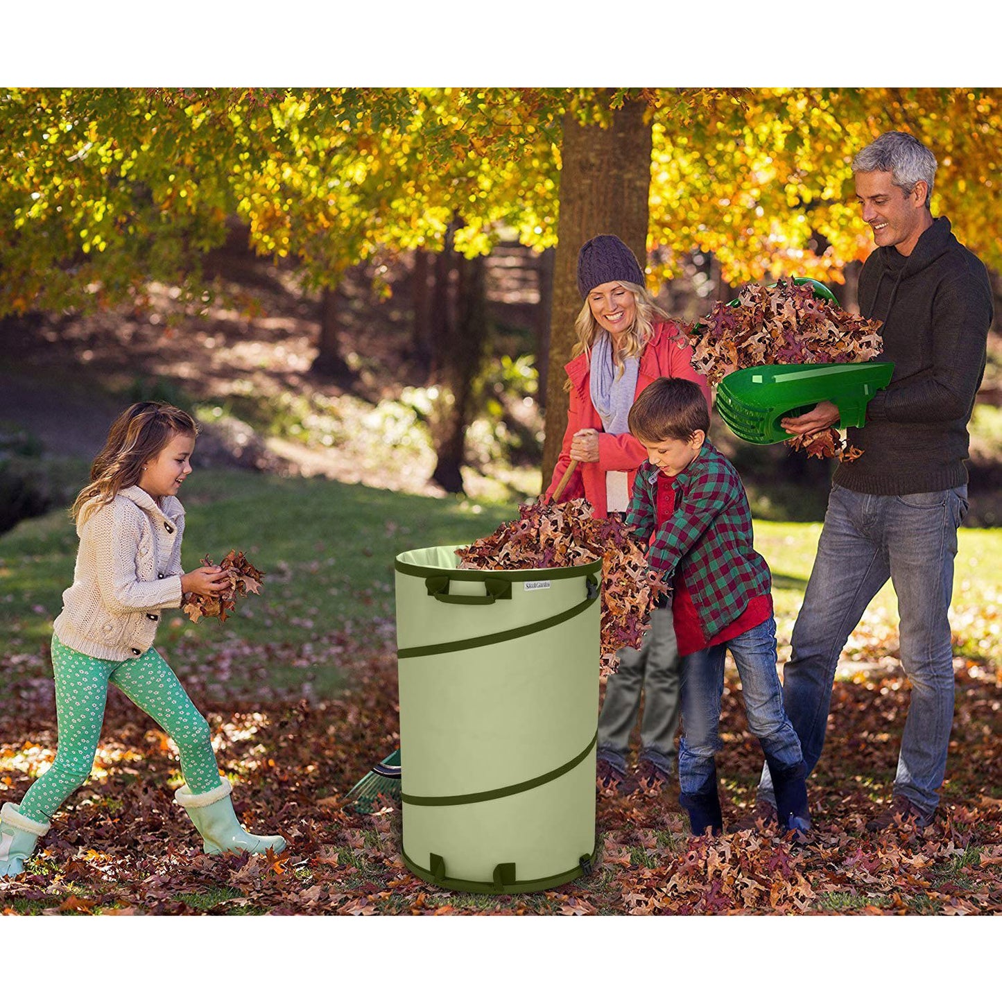Collapsible Garden Waste Bag + Leaf Scoop Hand Rakes