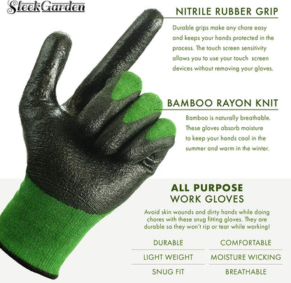 bamboo gardening gloves Sleek Garden Series Bamboo Gardening Gloves for Women and Men with Nitrile Protective Coating, Small